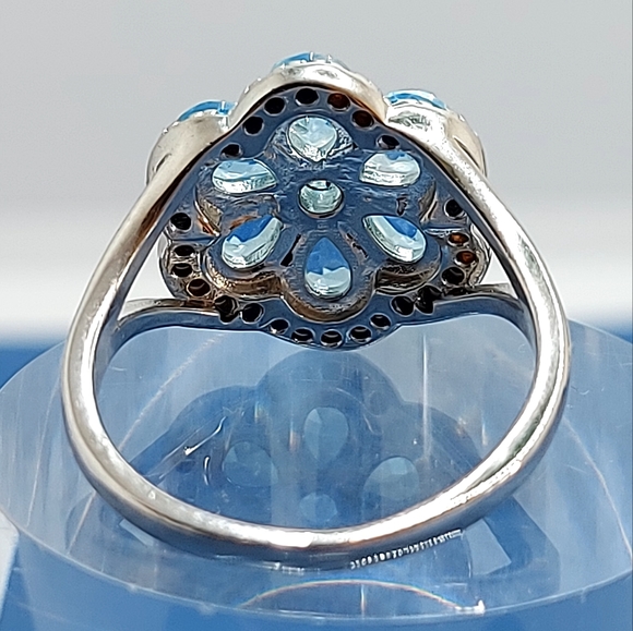 Natural Blue Apatite 5x4mm & Black Spinel 925 Sterling Silver Ring Size 7 - Picture 10 of 11